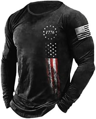 HARGLESMAN Мъжки Графична Тениска С Дълъг Ръкав 1776 Ризи с Флага на сащ