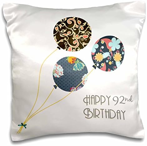 3dRose С 92-ри рожден ден - Модерни, Стилни балони с цветя. Елегантна Черно-Кафява Синя калъфка за рождения