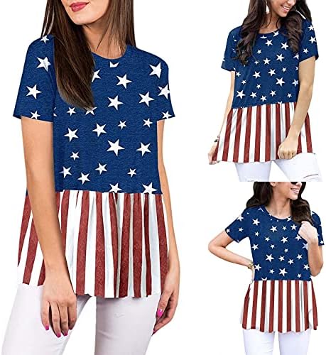 Дамски ежедневни блуза NEARTIME топ с принтом на американското, туники с къс ръкав и кръгло деколте, блузи, ризи