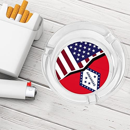 Флаг на щата Арканзас, Стъклен Пепелник за Цигари, Пепелник Кръгъл, Преносим Титуляр за Пепел, Калъф за вътрешна и Външна