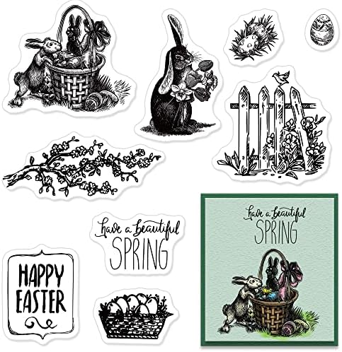 Estivaux Великден Бъни Прозрачни Печати за Направата на Картички и водене на дневник, Печати за Великденски яйца