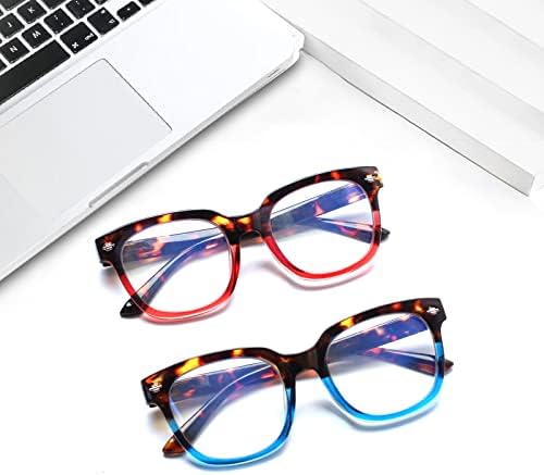NORPERWIS 2 Опаковки Очила за четене, Блокиране на Синя Светлина за Жени, Модни Очила за четене с Пружинным тръба на шарнирна