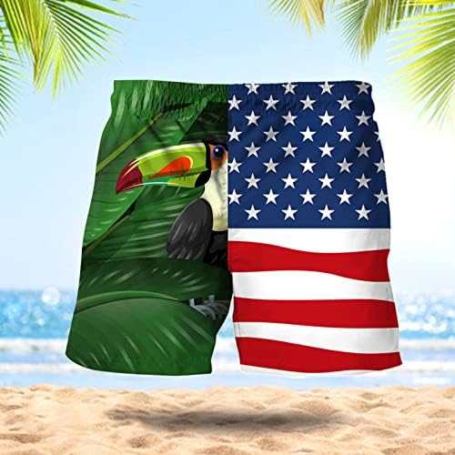 Мъжки Плажни Шорти Летни Ежедневни Панталони с Принтом Американското знаме на съвсем малък 4-ти юли, Патриотическая Плажно