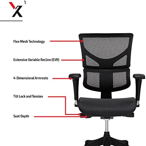 Работно кресло X Chair X1, черна гъвкава мрежа