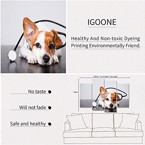 IGOONE 4 Панела Картини на платно - Сладък куче, джак-Ръсел на ветеринарна клиника Със стетоскоп в ръцете