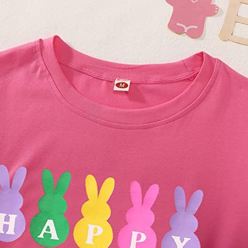 GLIGLITTR/ Тениски с Надпис Happy Великден за Жени, Детски Еднакви Комплекти за Семейство с едно Зайче, Летни Тениски с Къс