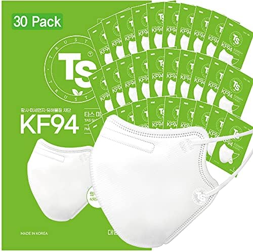 【 30 Опаковки 】 Защитна маска за лице, сертифицирана KF94, TS TAS, двойно сгъване, 3D-ергономичен дизайн, Индивидуални опаковки,