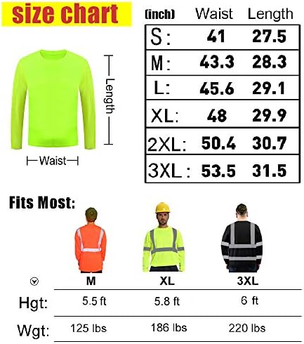 YOWESHOP Светоотражающая Защитно Риза с Дълъг Ръкав -Работни Ризи голяма Видимост на Поръчка за Мъже