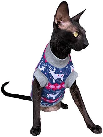 Топло тениска Kotomoda Cat ' s за Безволосых и голи котки-сфинксове, Пуловер с елени на дядо коледа (XL)