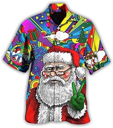 ZDDO, Коледна Риза за Мъжете, Ризи Свободно Намаляване с Къс Ръкав и Копчета, Забавен Коледен Хавайски Плаж Топ
