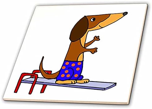 3dRose Сладко Забавно куче-дакел-ныряльщик в плувки на точки на дъската за скокове във вода - Теракот (ct_349492_1)