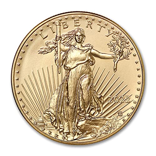Монета на американския златен орел без знака на ментата 2022 година с тегло 1/2 унция, Лъскава, без лечение, в оригиналната