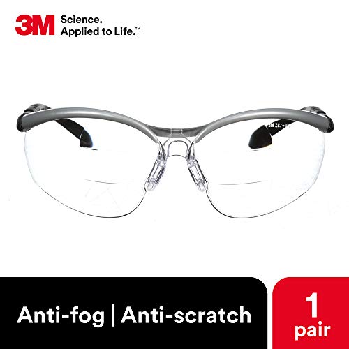 Защитни очила 3M, Двойни четци BX, + 2.0, ANSI Z87, Прозрачни лещи със защита от замъгляване, Сребристо-черна дограма, Регулируеми