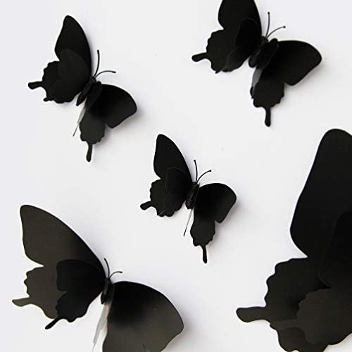 NUOBESTY 12 бр. 3D Черна Пеперуда Стикери за стена Пеперуда Стикери за Стена DIY Художествена Украса Занаяти за Детска Спални