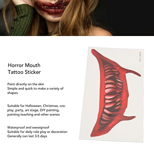 Стикер с Татуировка на Устата Ужас, Грим за Рисунка на Хелоуин, Временна Татуировка, Голяма Уста, Ужасна Етикети