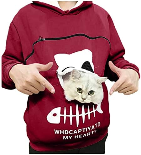 Дамски дебела тениска с изображение на животно котка, дишаща блуза, блузи, качулка, дамска чанта, пуловер, дамски ежедневни