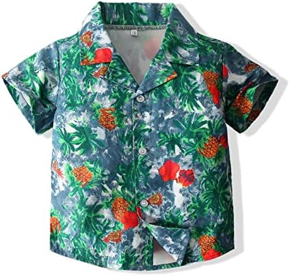 Ризи с копчета за по-Малките Момчета, Хавайски Cartoony Принт, Приталенное Рокля с Къс Ръкав, Готина Риза,