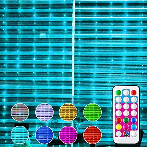 YiShine Curtain Светлини 300 Led Многоцветни Висящи осветителни Тела с дистанционно и 10 Куки Декоративна Лампа