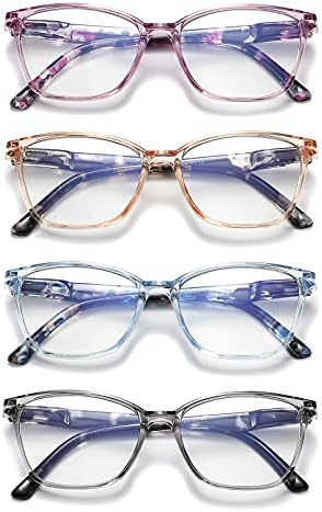 Очила за четене JAWSOCK, 4 опаковки, Блокиране на Синя светлина за жени и мъже, Модни Квадратни Компютърни Ридеры