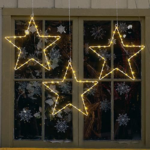 kalynmart Коледа Star Window Светлини 3 Комплект коледни лампи на батерии, 45 led осветителни тела в желязна рамка, във формата