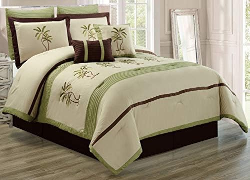 Комплект одеяла с бродерия градински чай Зелено/Бежов/кафяв цвят във формата на Тропическа Палма от 8 теми, Калифорния (Cal),