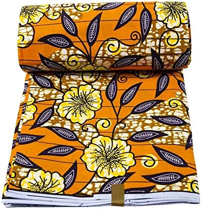 Африканска плат SLATIOM 6 Ярда от Твърдо Futon Восъчни Материал Оранжева Кърпа за вечерните рокли (Цвят: както е показано,