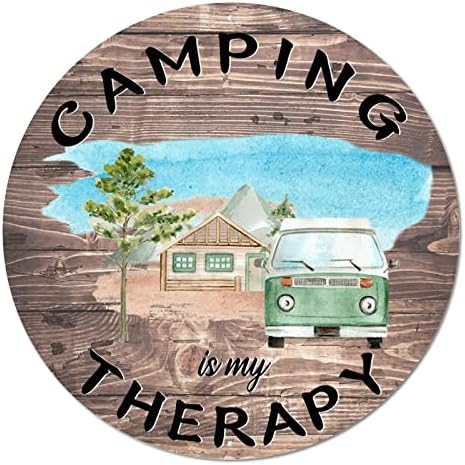 Кръгла Метална Лидице Знак Camping Is My Therapy Щастливи Туристи, Приключение, Туризъм Живот, Выветрившийся Стенен Знак