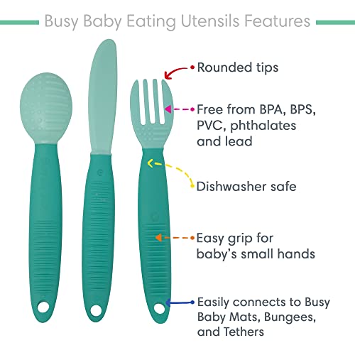 Прибори за хранене BUSY БЕБЕ за бебета и малки деца | Вилица, Лъжица и нож | От хранително-силикон и Тританового