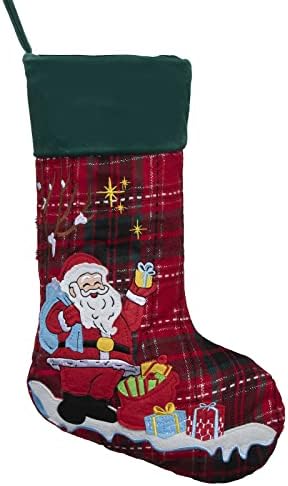 Семейни Коледни Чорапи GEX, Комплект от 6 20Бродирани Клетчатых Кадифени червени и зелени модели, Интериор, Подвесное