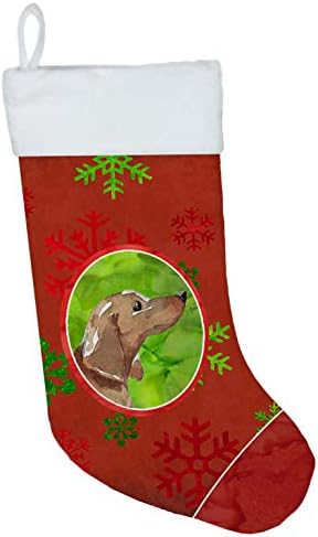 Съкровищата на Каролина CK3978CS Коледни Снежинки Червена Такса Коледни Чорапи, Чорапи За Висящи пред Камината, Коледен
