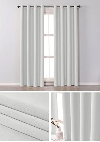 Daesar Плътни Пердета за Спалня 2 Панела, Завеси с Проушинами Полиестер Бял Плътен Цвят Обработка на прозорци Хол