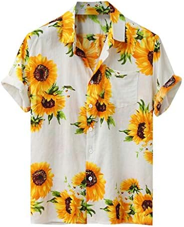 Мъжки Светли лятно хавайско Ежедневни Риза OVERMAL с Къс Ръкав и без Копчета Копчета, Блуза