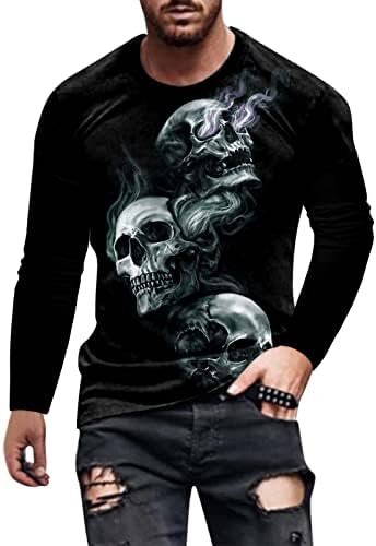 Мъжки тениски на Хелоуин, Мъжка Тениска с принтом Костите на Хелоуин, Блуза с Дълъг ръкав и кръгло деколте, Риза