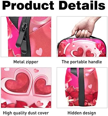Калъф за носене, чанта, USB-кабел, органайзер, джобен аксесоар, портфейл с цип, от сърце розово цвете за Свети Валентин