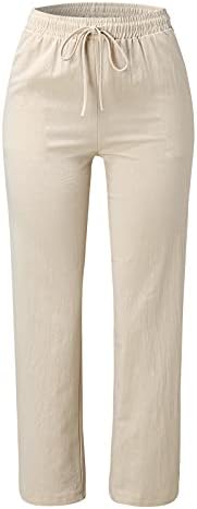Ежедневни панталони WOCACHI за Жените, Обикновен Удобни Ластични Панталони с Висока Засаждане и Джобове, Летни Плажни Панталони