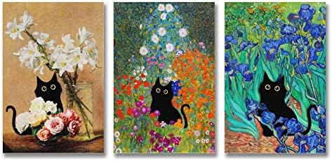 WEERSHUN Винсент Ван Гог Комплект от 3 Плакати с маслени Бои Върху платно Черна Котка Забавен Плакат с животни Платно