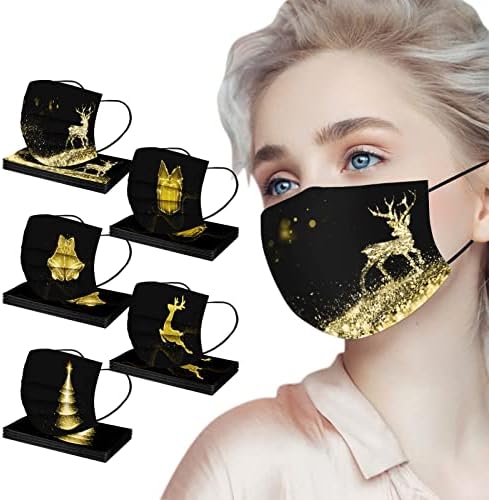 Коледни Еднократна маска за лице за жени и възрастни, 50 Опаковки, 3-Слойная Дишаща маска за лице с Хубав дизайн, Празнична