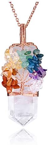 MANIFO Crystal 7 Чакри Дървото на Живота, Обернутое Тел Кварцевое Колие, Прозрачен Кварц, Лечебен Камък, Точков Медальон,