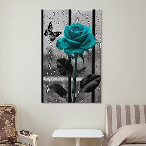 Стенно изкуство с цветя за баня, Стенни изкуство със синя Роза и Пеперуда, Романтично Изкуство с цветя и пеперуди, за да Спални