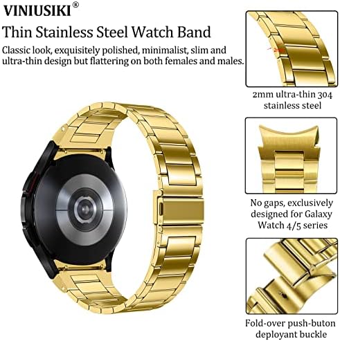 VINIUSIKI Slim Galaxy Watch 5 Ремъците 40 мм 44 мм за жени, ултра тънък метален каишка от неръждаема стомана,