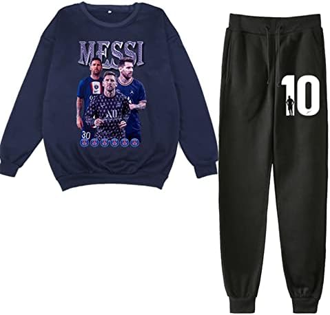 VIUSHE/Пуловер Messi за момчета и Момичета, Hoody-Спортен Костюм, Върхове с кръгло деколте и дълги ръкави и Панталони за