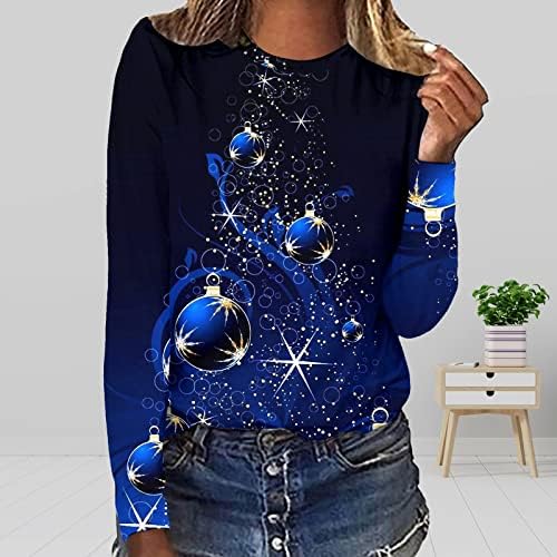 Дамски Коледна Тениска с кръгло деколте и 3D Дигитален Цветен Печат, тениски с Дълъг Ръкав, Най-Тъмната Женска Риза с