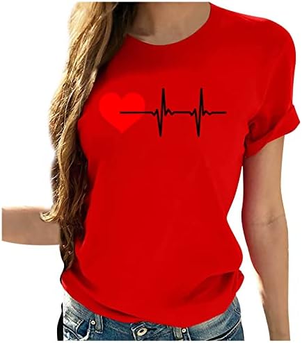 Лятна Есенна Тениска с Къс Ръкав за Момичета 2023, Дрехи от Памук, Тениска с изображение на Сърце и Любов, Женска