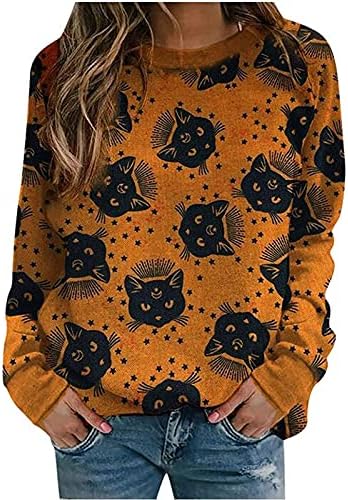 Жена пуловер ZEFOTIM размер плюс за Хелоуин, сексуални графични тениски, ежедневни блузи с кръгло деколте и дълъг ръкав, пуловер