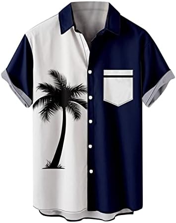Мъжка Лятна Хавайска Риза С Къс Ръкав и Копчета, Тропически Празнични Плажни Тениски, Ежедневни тениски С Ревери, Блуза,