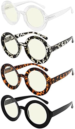 Eyekepper 4-pack Дизайнерски Очила За четене, Блокиране на Синя Светлина, Женски Извънгабаритни Кръгли Компютърни Ридеры