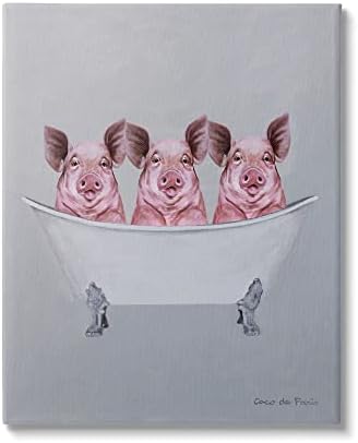 Stupell Industries Три Розово Прасе В банята Очарователен Илюстрация за Баня, Дизайнерски Coco de Paris