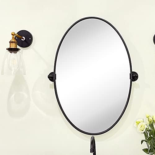 TEHOME Селска къща Черна овална метално управляемият огледало за тоалетка маса в банята, наклонени скосени огледало за