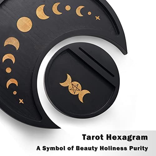 Комплект тави, употребявани Yougoals Moon Кристална Титуляр за демонстрация камъни, Черен Дървен Кристална Купа