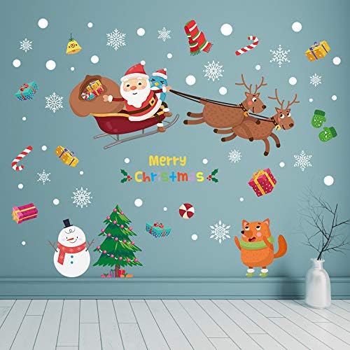 Supzone Коледни Стикери За Стена Дядо Коледа Лосове Стикери За Стени Подвижна Vinyl DIY Снежен човек Стенен Декор на Коледно